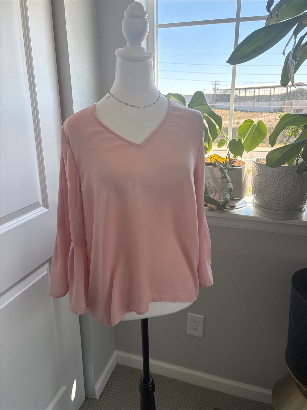 CeCe Soft Pink V-Neck Flowy Blouse